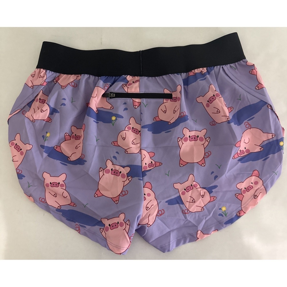ChickenLegs Split Shorts Sz Medium Purple Piggies Running Lined NWT - Picture 5 of 6